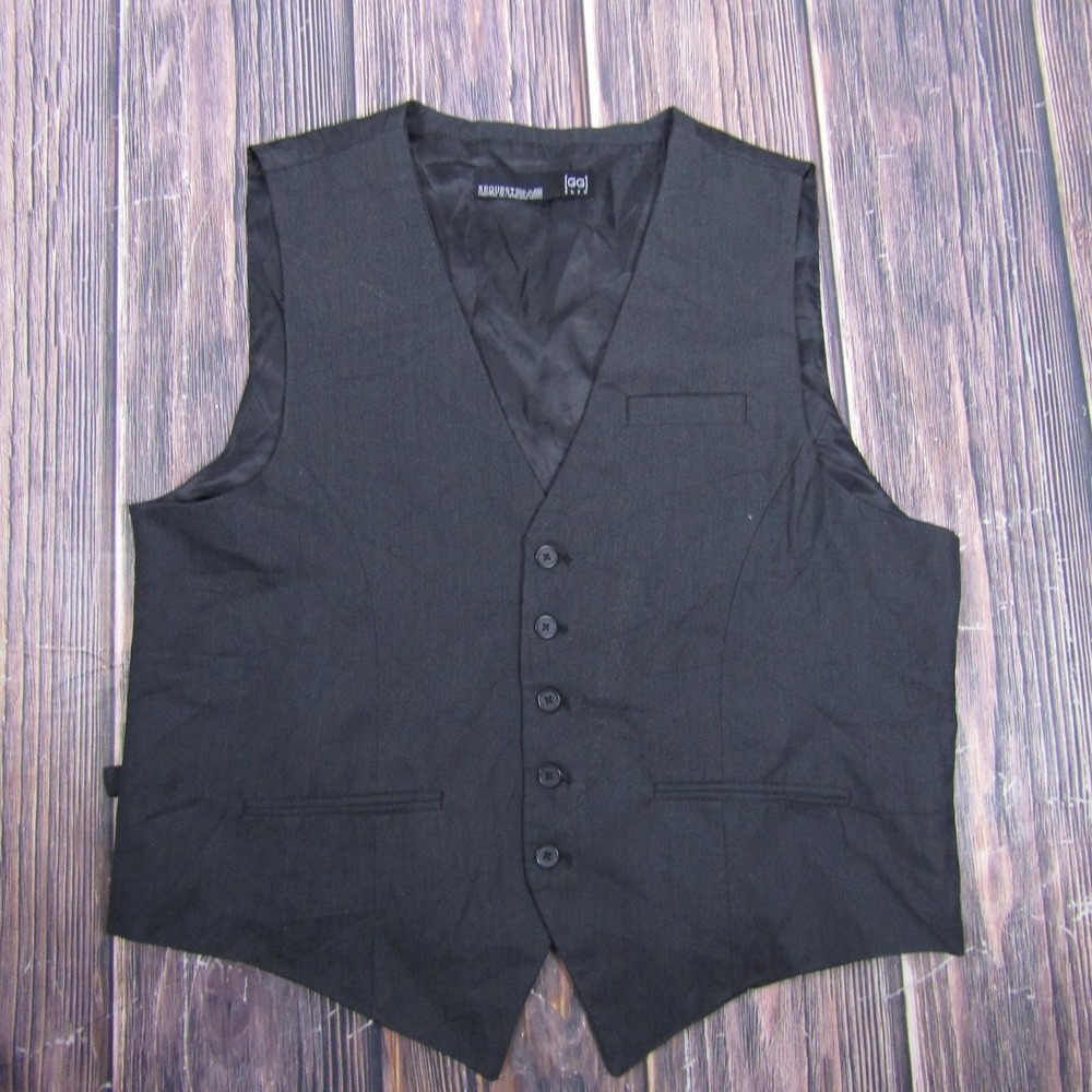Request Vest Mens XL Black Slim Fit 3‎ Piece Suit Waistcoat Belted Formal